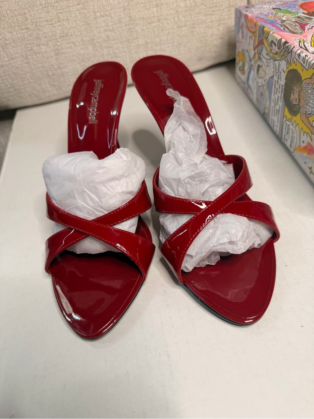 Jeffrey Campbell Red Patent Crisscross Mule Slides